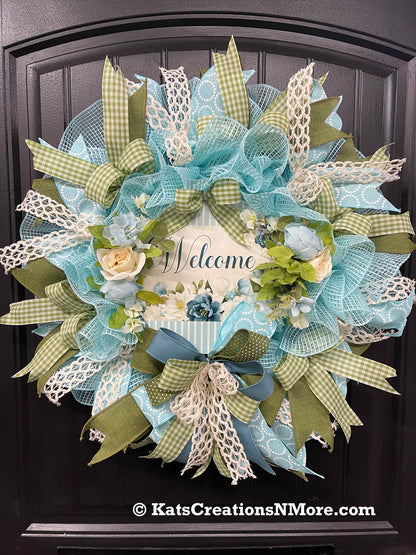 Spring Floral Welcome Wreath, Mothers Day Gift, KatsCreationsNMore
