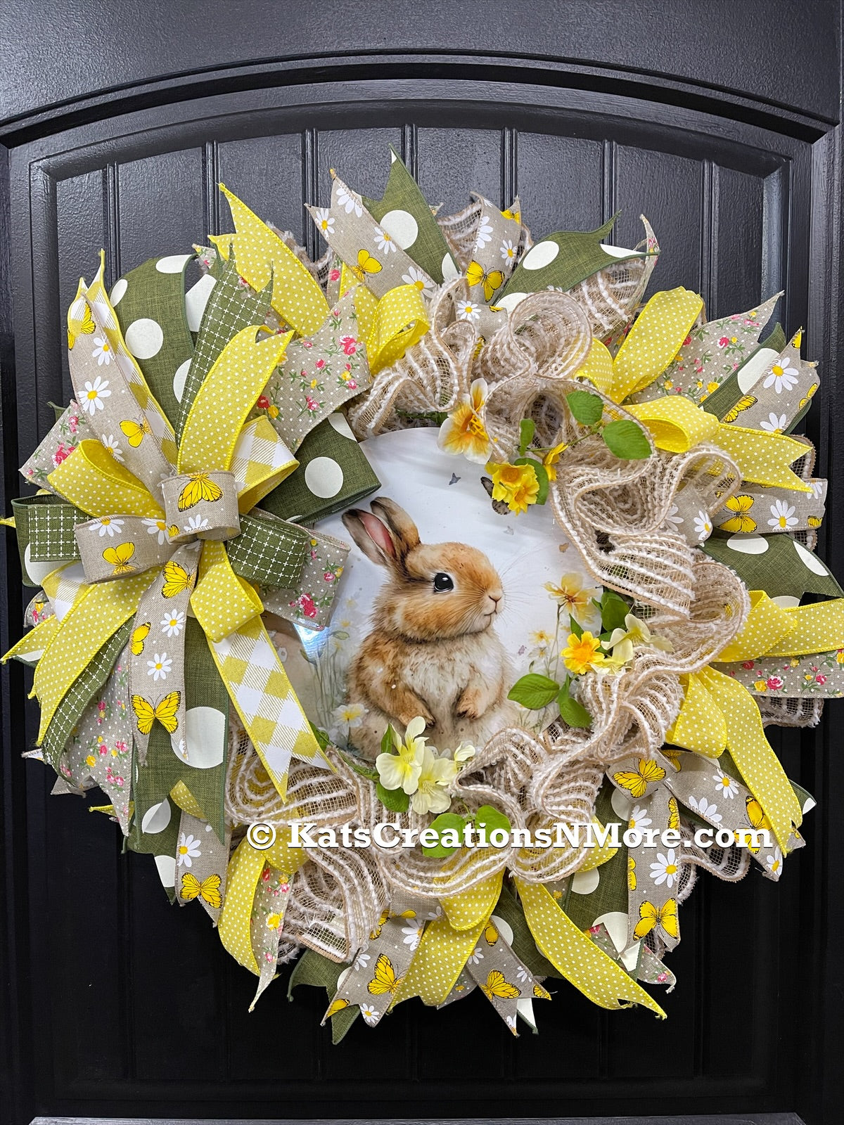 Spring Bunny Wreath for Front Door, KatsCreationsNMore