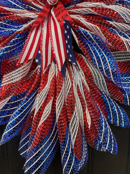 Liberty Patriotic Limited Edition Deco Mesh Angel Tree Topper, America’s 250th Birthday Celebration Front Door Decor, KatsCreationsNMore