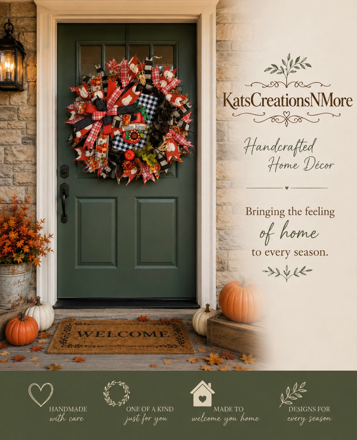 Fall Pumpkin Wreath, Autumn Thyme Crow Front Door Decor