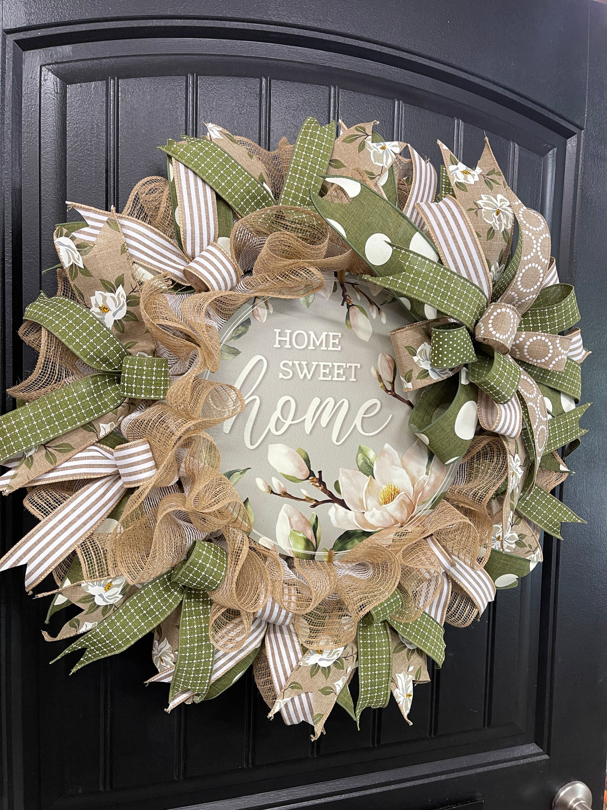 Magnolia Home Sweet Home Everyday Wreath, Southern Charm Front Door Decor, KatsCreationsNMore