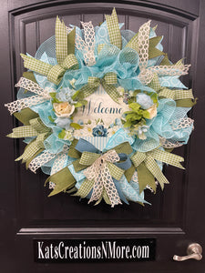 Spring Floral Welcome Wreath, Mothers Day Gift, KatsCreationsNMore