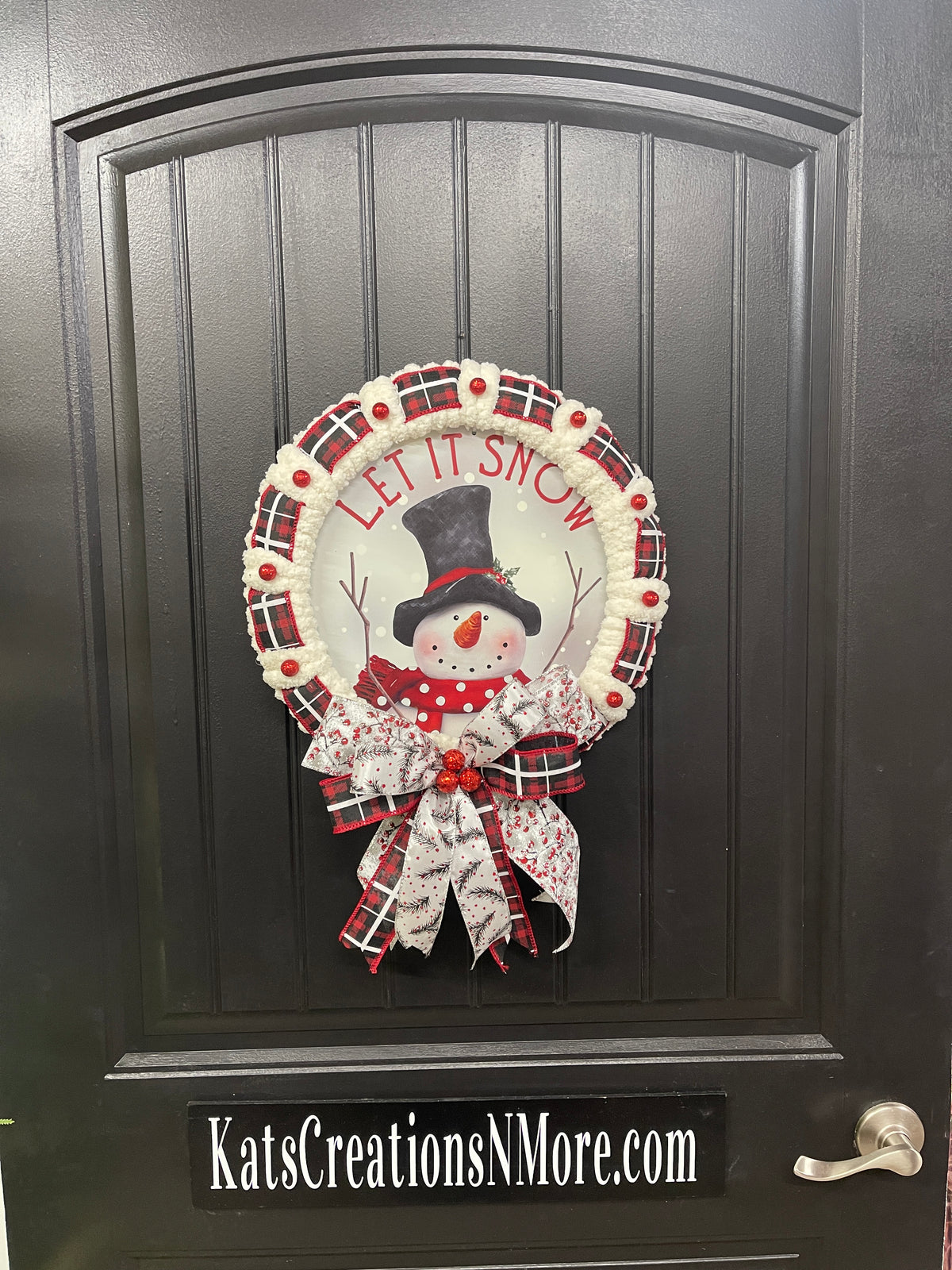 Winter Snowman Let It Snow Wreath, Buffalo Plaid Christmas Storm Door Decor, KatsCreationsNMore