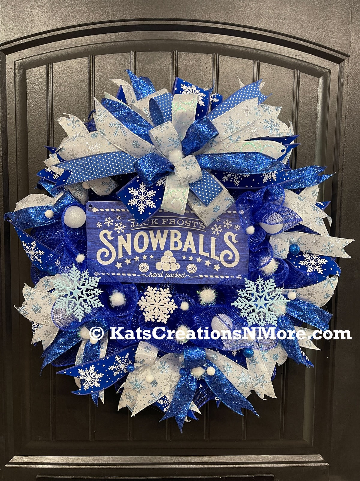 Jack Frosts’s Snowball Christmas Wreath, Winter Front Door Decor, KatsCreationsNMore