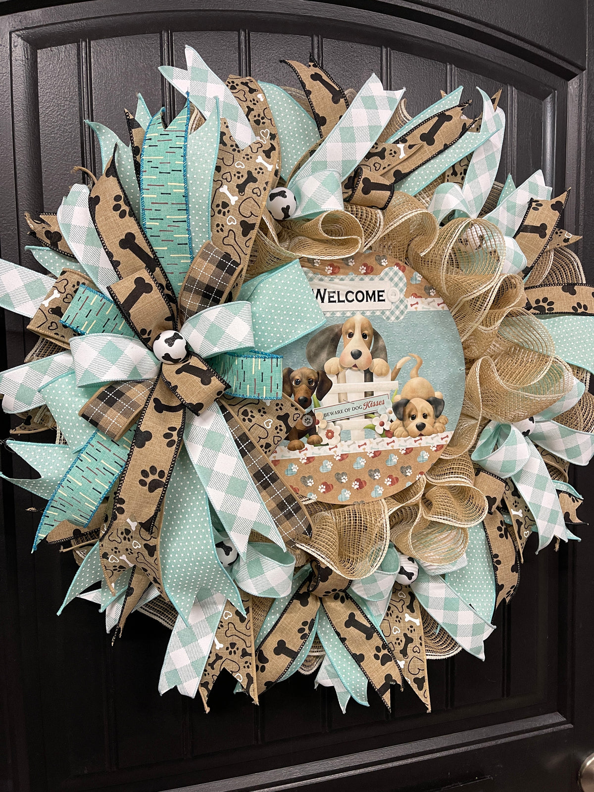 Welcome Dog Kisses Wreath, Puppy Love Front Door Decor, KatsCreationsNMore
