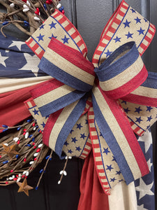 Rustic Americana Flag Grapevine Wreath | Patriotic Front Door Decor | 4th of July Wreath | Veterans Day | Rustic Country Americana Home Accent, KatsCreationsNMore