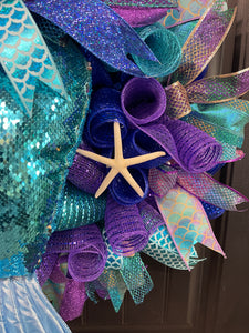 Mermaid Tail Beach Wreath, Coastal Summer Front Door Decor, KatsCreationsNMore