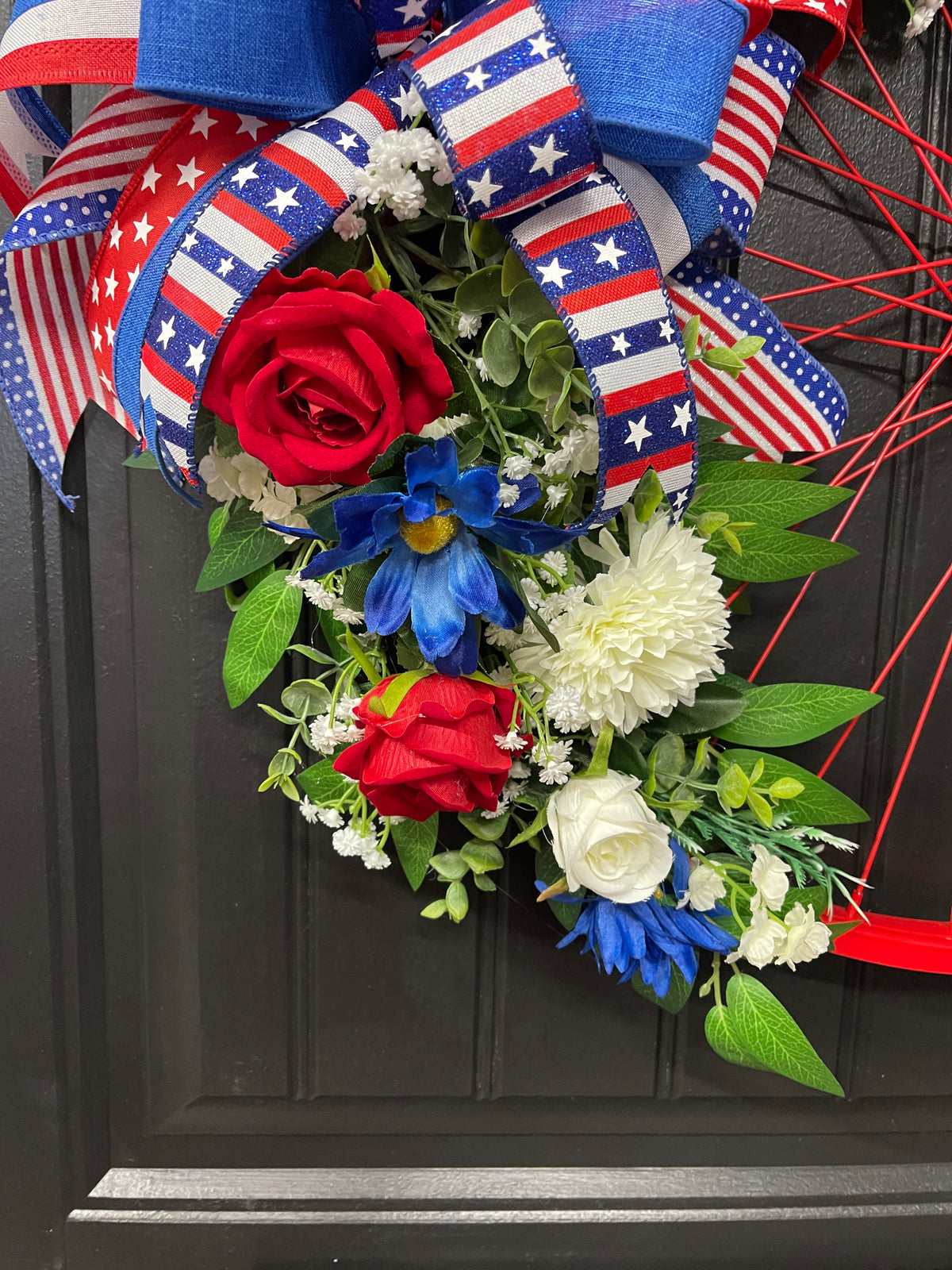 Patriotic Bike Wheel Wreath, Americana Front Door Decor, United States 1776 Wreath, Rustic Farmhouse Patriotic Decor, Memorial Day July 4th Wreath