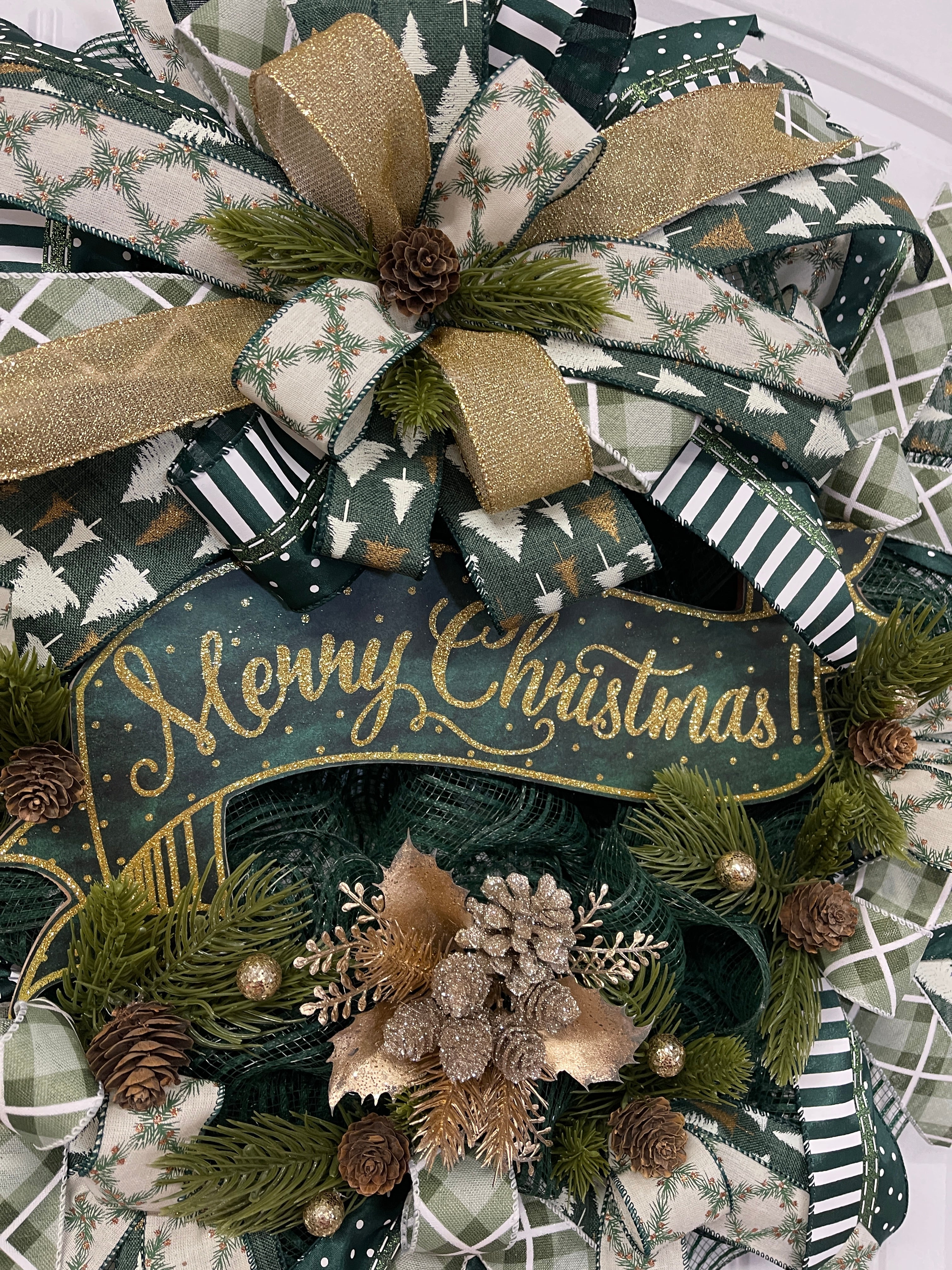 Merry Christmas Banner Wreath, Evergreen Winter Front Door Decor, KatsCreationsNMore