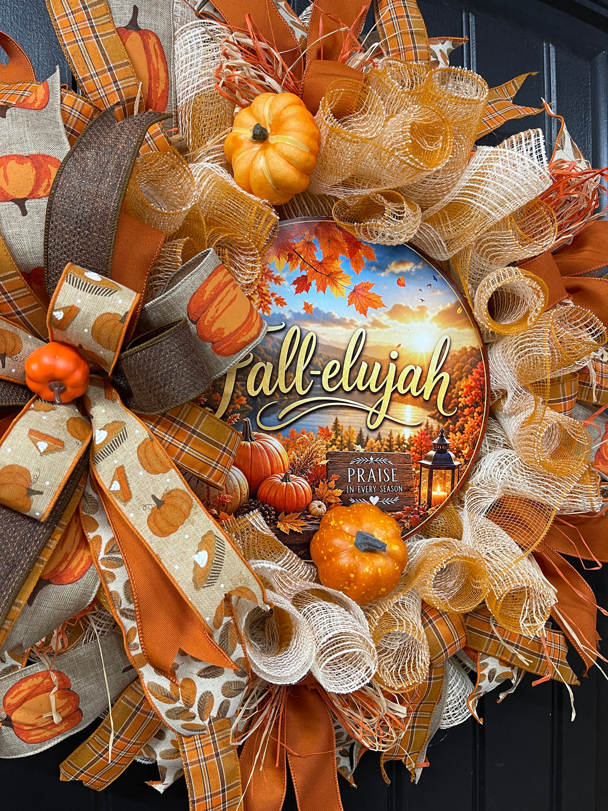 Pumpkin Fallelujah Wreath with Cinnamon Sticks – Cozy Farmhouse Autumn Door Décor, KatsCreationsNMore
