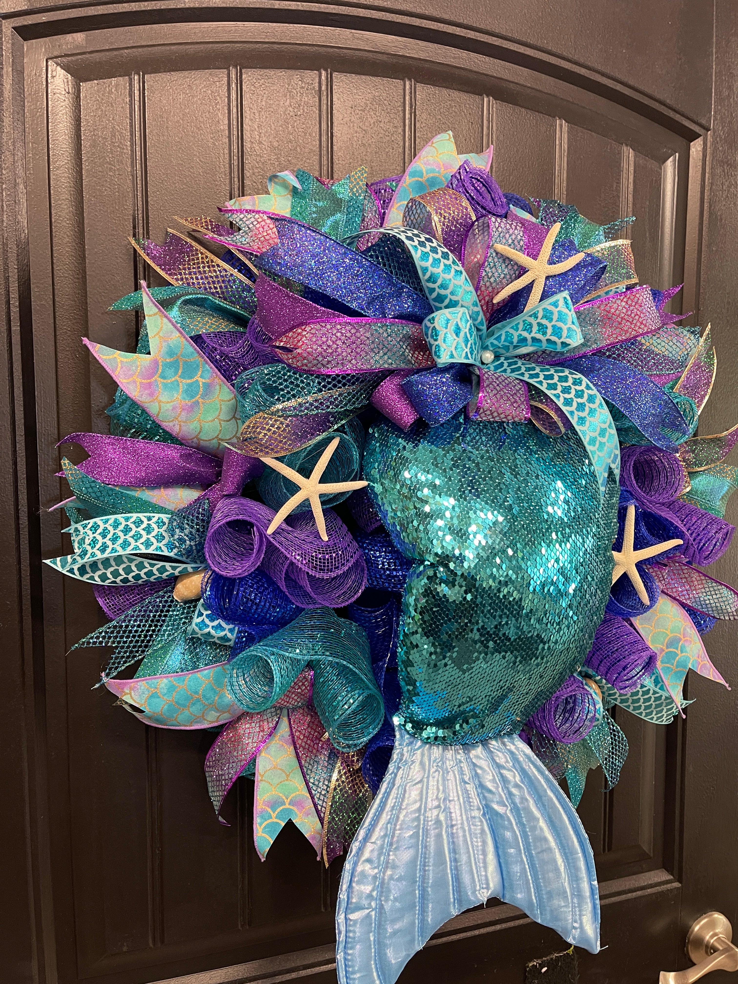 Mermaid Tail Beach Wreath, Coastal Summer Front Door Decor, KatsCreationsNMore