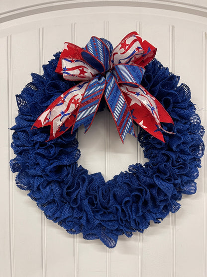 Primitive Country Burlap Wreath, Patriotic Holiday Front Door Decor, Everyday Wreath for Front Door, KatsCreationsNMore