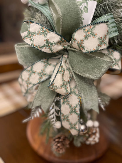 Winter Lantern Swag with Sage Bow & Frosted Greenery