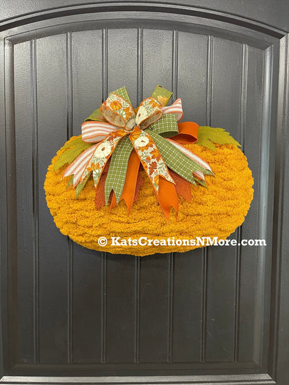 Fall Chenille Yarn Pumpkin, Autumn Wall Hanging, Holiday Front Door Decor, KatsCreationsNMore
