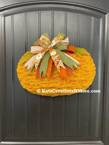 Fall Chenille Yarn Pumpkin, Autumn Wall Hanging, Holiday Front Door Decor, KatsCreationsNMore
