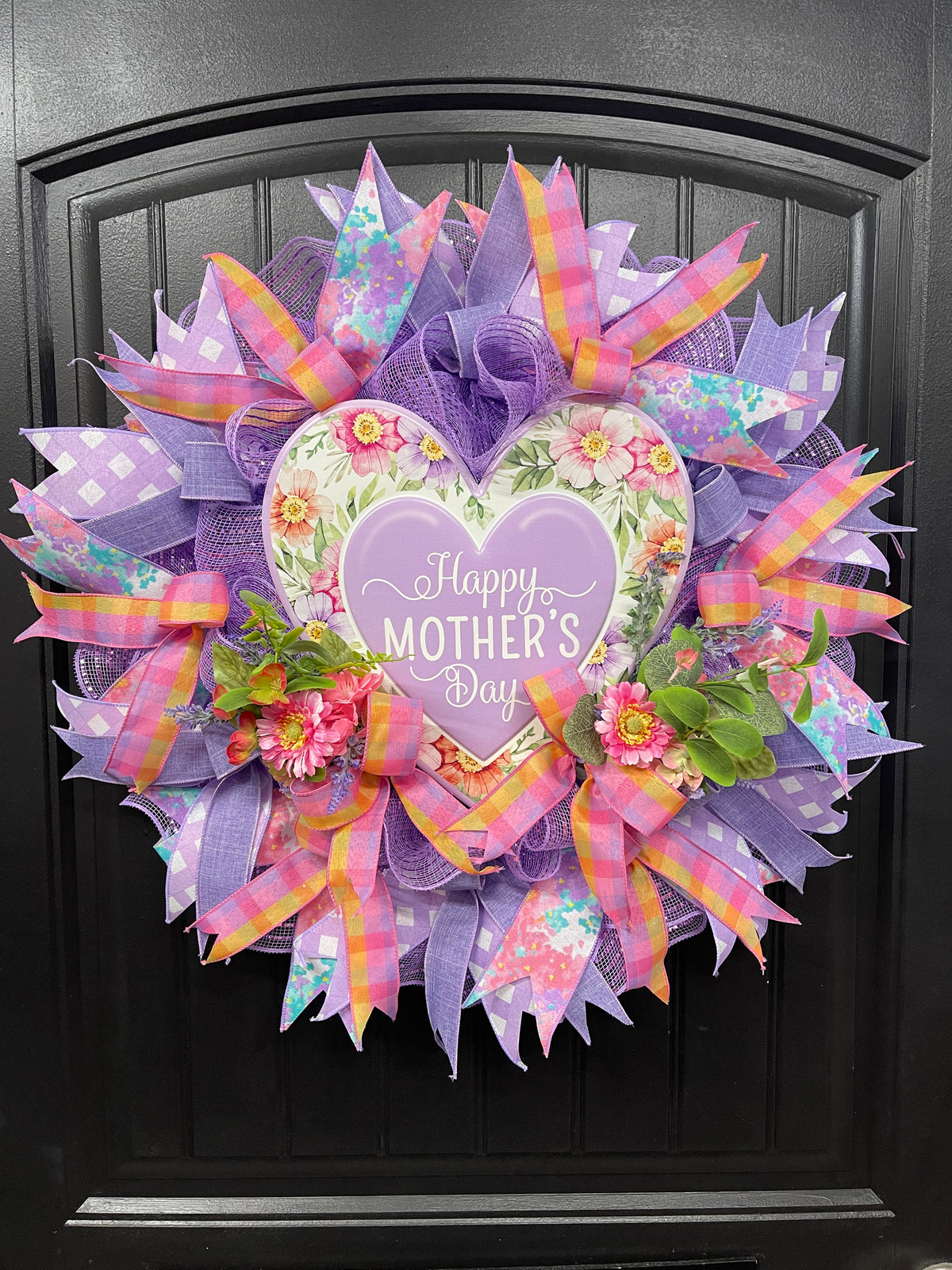 Purple Floral Happy Mother’s Day Wreath, Gift for Mom, KatsCreationsNMore