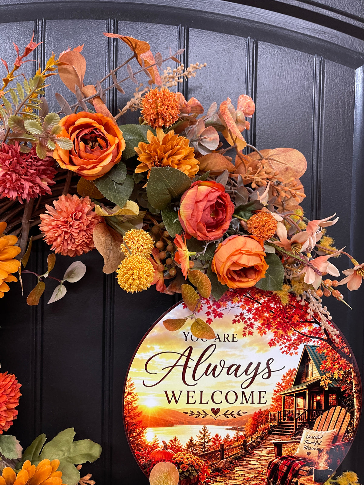 Always Welcome Fall Grapevine Wreath | Handmade Autumn Front Door Decor | KatsCreationsNMore