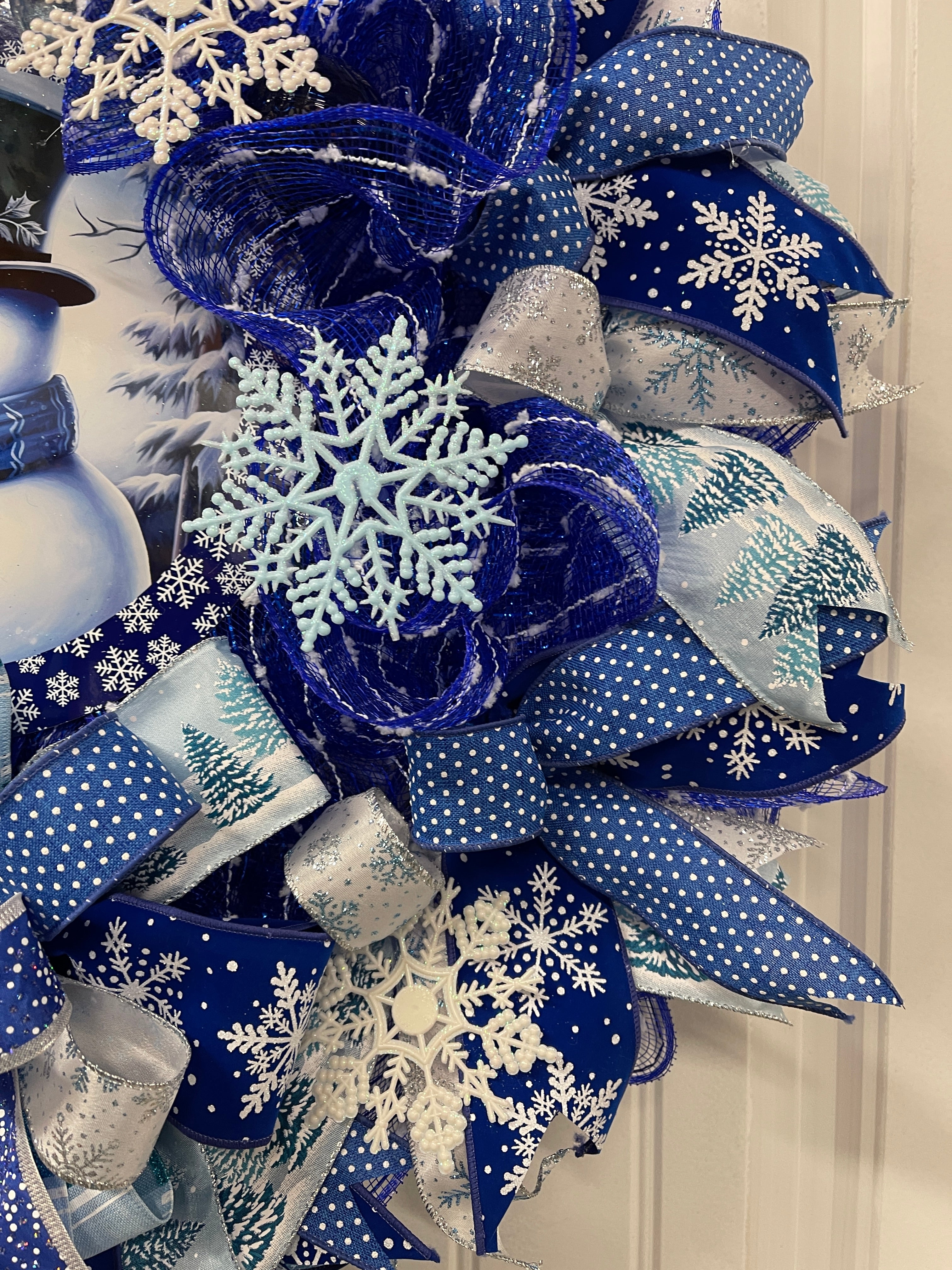 Blue Winter Snowman Christmas Wreath for Front Door by KatsCreationsNMore