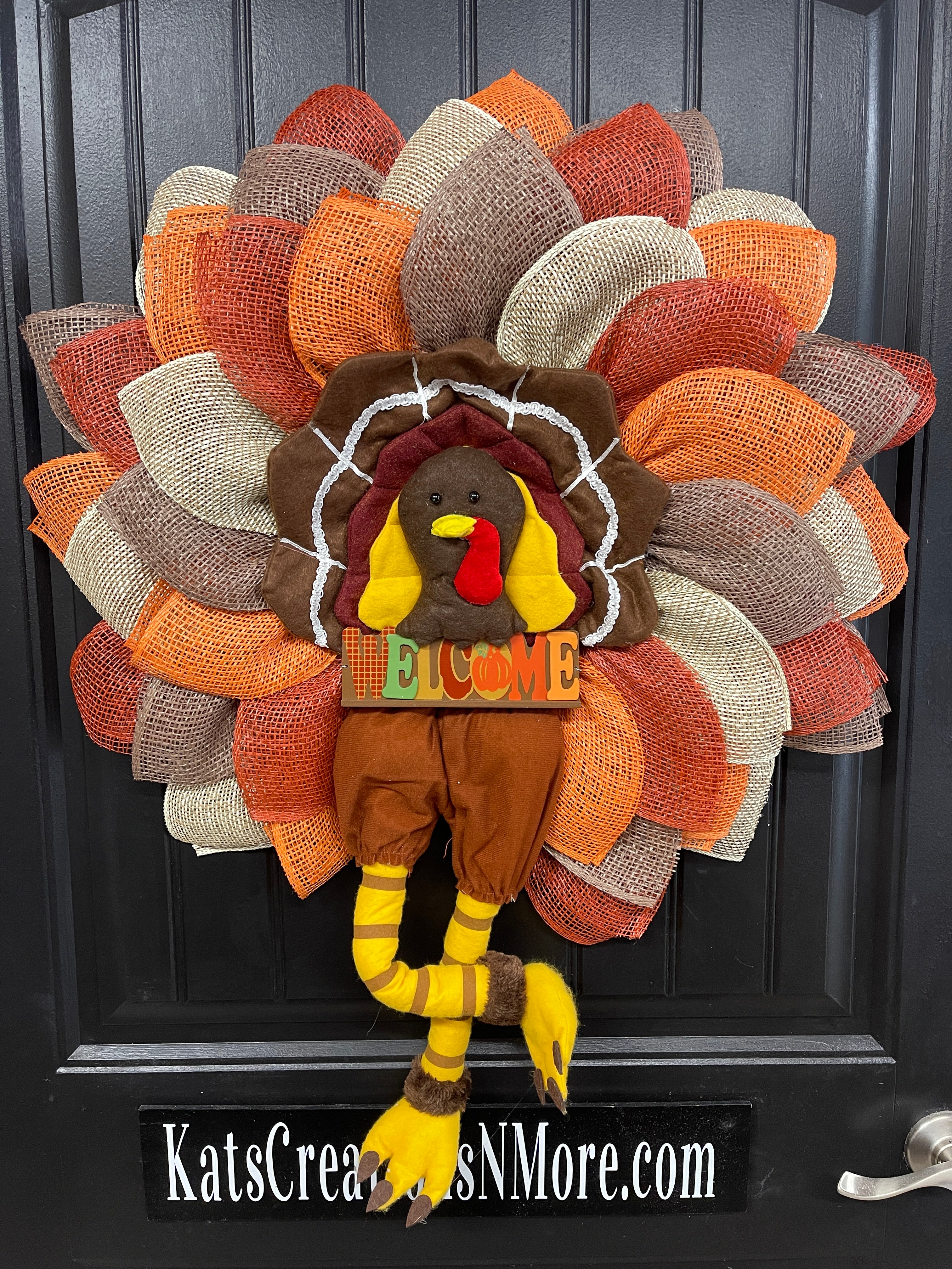 Storm Door Turkey Wreath – Flat Mesh Fall Door Decor with Welcome Sign – Thanksgiving Front Door Decoration by KatsCreationsNMore