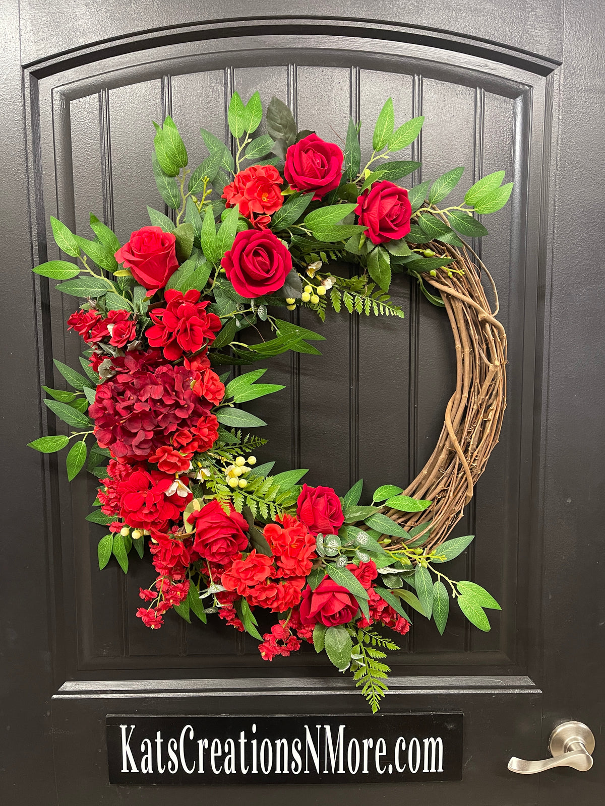 Faith-Filled Red Rose Christian Grapevine Wreath | Meaningful Christian Home Décor | Memorial, Wedding & Devotional Floral Wreath | KatsCreationsNMore