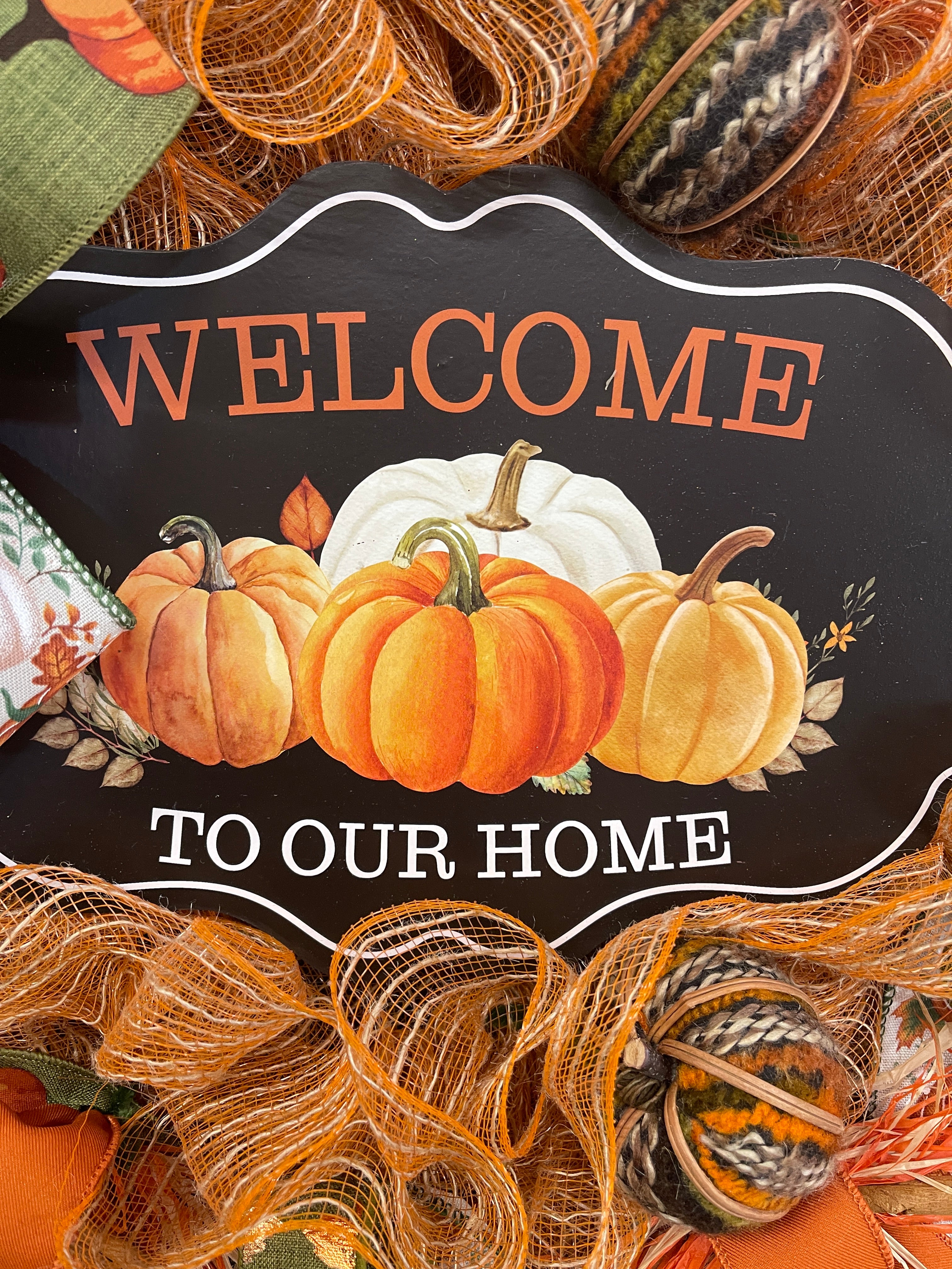 Welcome to Our Home Fall Pumpkin Wreath – Handmade Autumn Front Door Décor with Pumpkins, Cinnamon Sticks, Raffia & Rustic Ribbons, KatsCreationsNMore