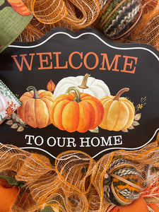 Welcome to Our Home Fall Pumpkin Wreath – Handmade Autumn Front Door Décor with Pumpkins, Cinnamon Sticks, Raffia & Rustic Ribbons, KatsCreationsNMore