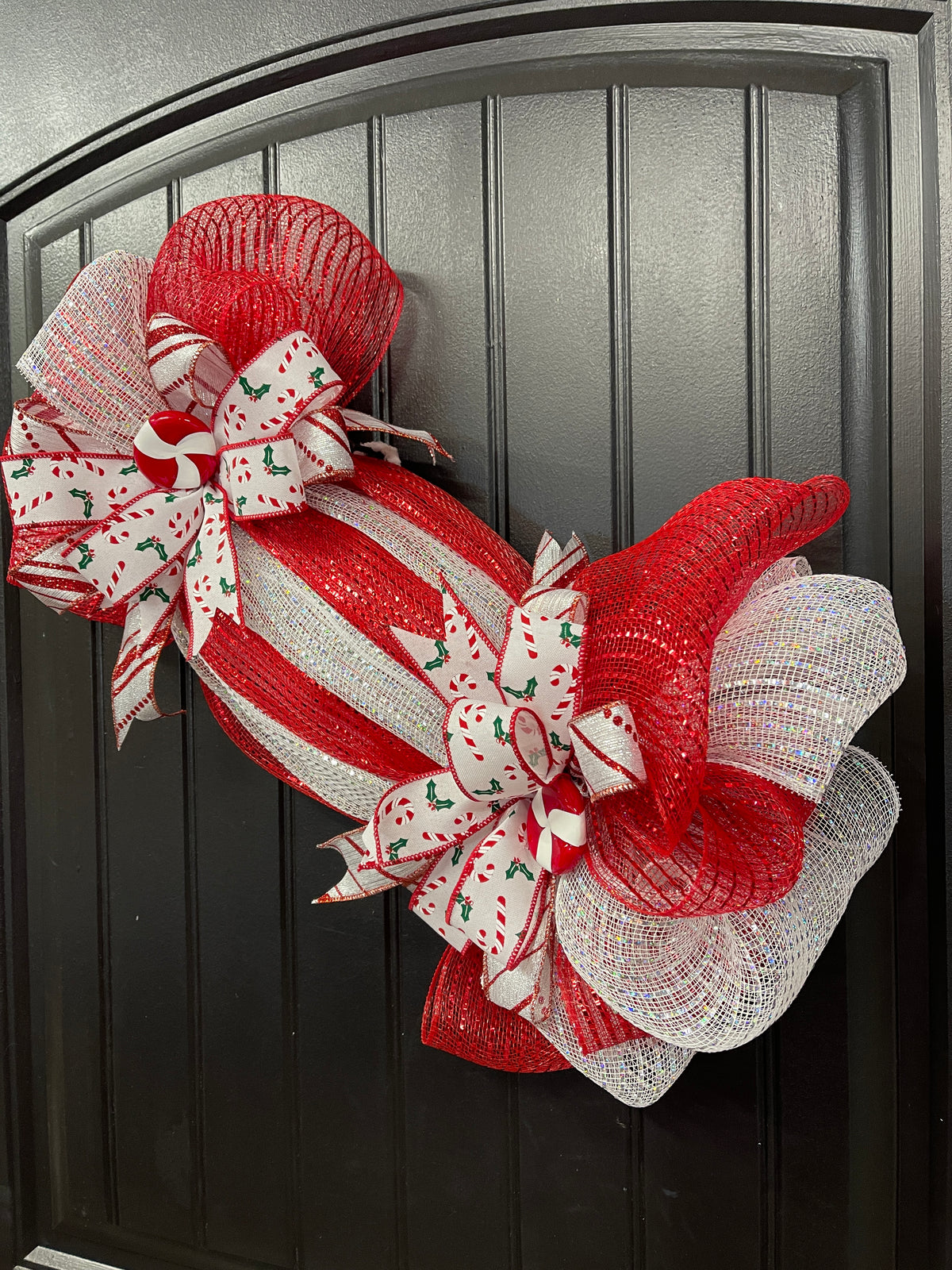 New Peppermint Wrapped Christmas Candy Wreath, Holiday Sweet Confectionery Door Hanger,