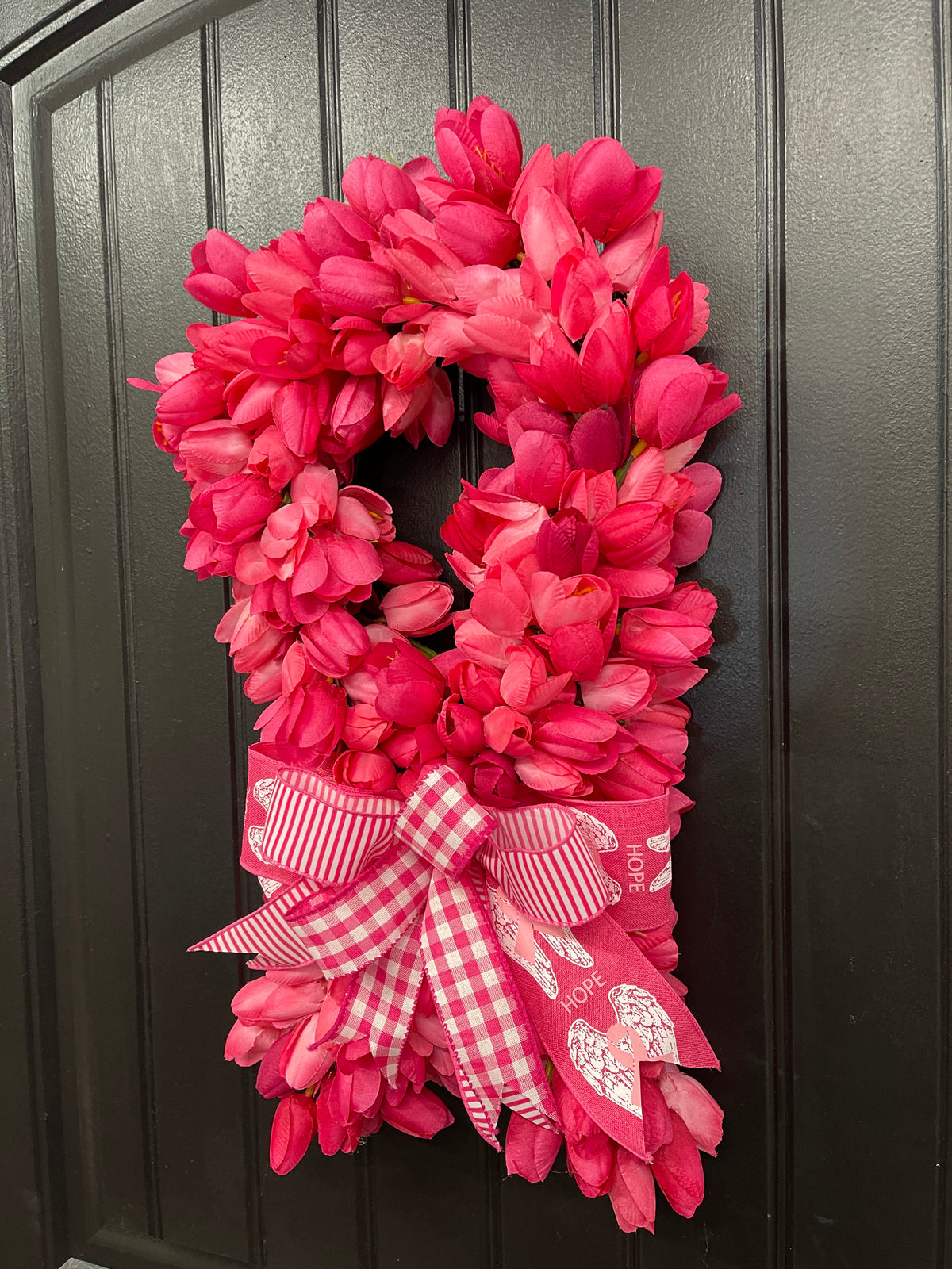 Breast Cancer Tulip Awareness Ribbon Wreath, KatsCreationsNMore