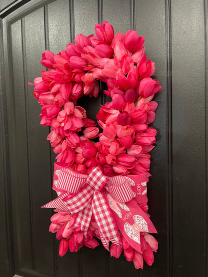 Breast Cancer Tulip Awareness Ribbon Wreath, KatsCreationsNMore
