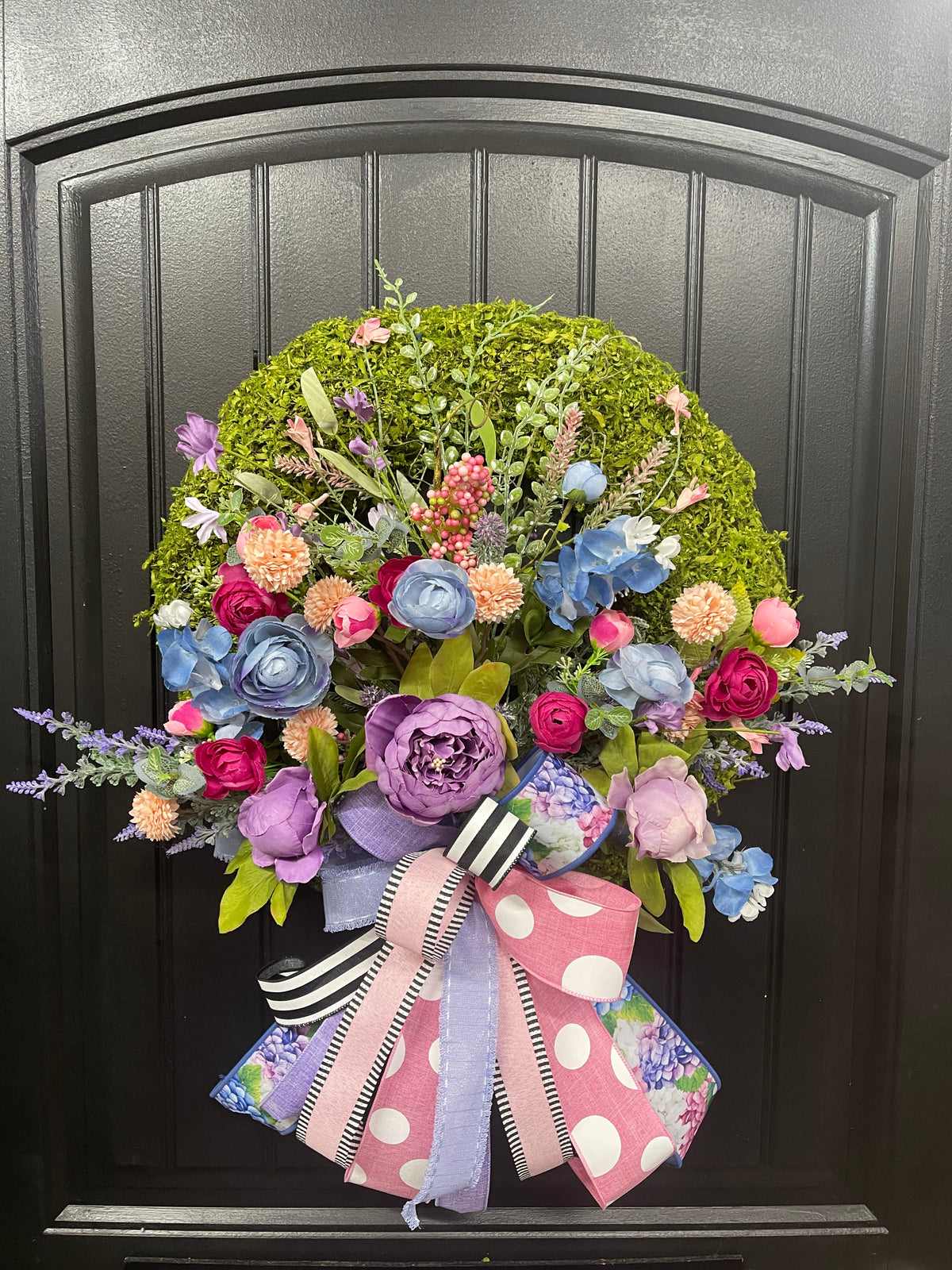 Spring Meadow Floral Moss  Wreath, Everyday Flower Front Door Decor, KatsCreationsNMore