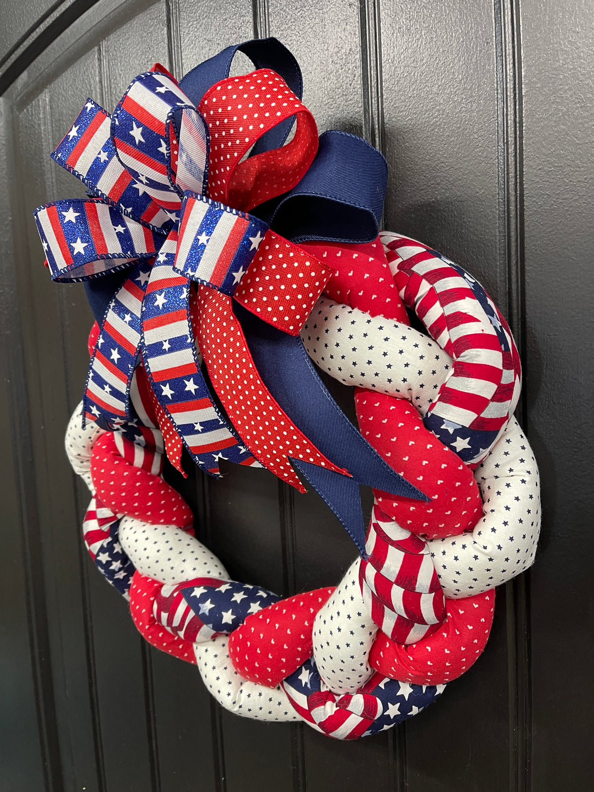 Fabric Braided Patriotic Wreath, Storm Door Home Decor, KatsCreationsNMore