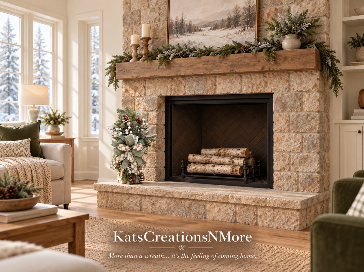Winter Lantern Swag with Sage Bow & Frosted Greenery
