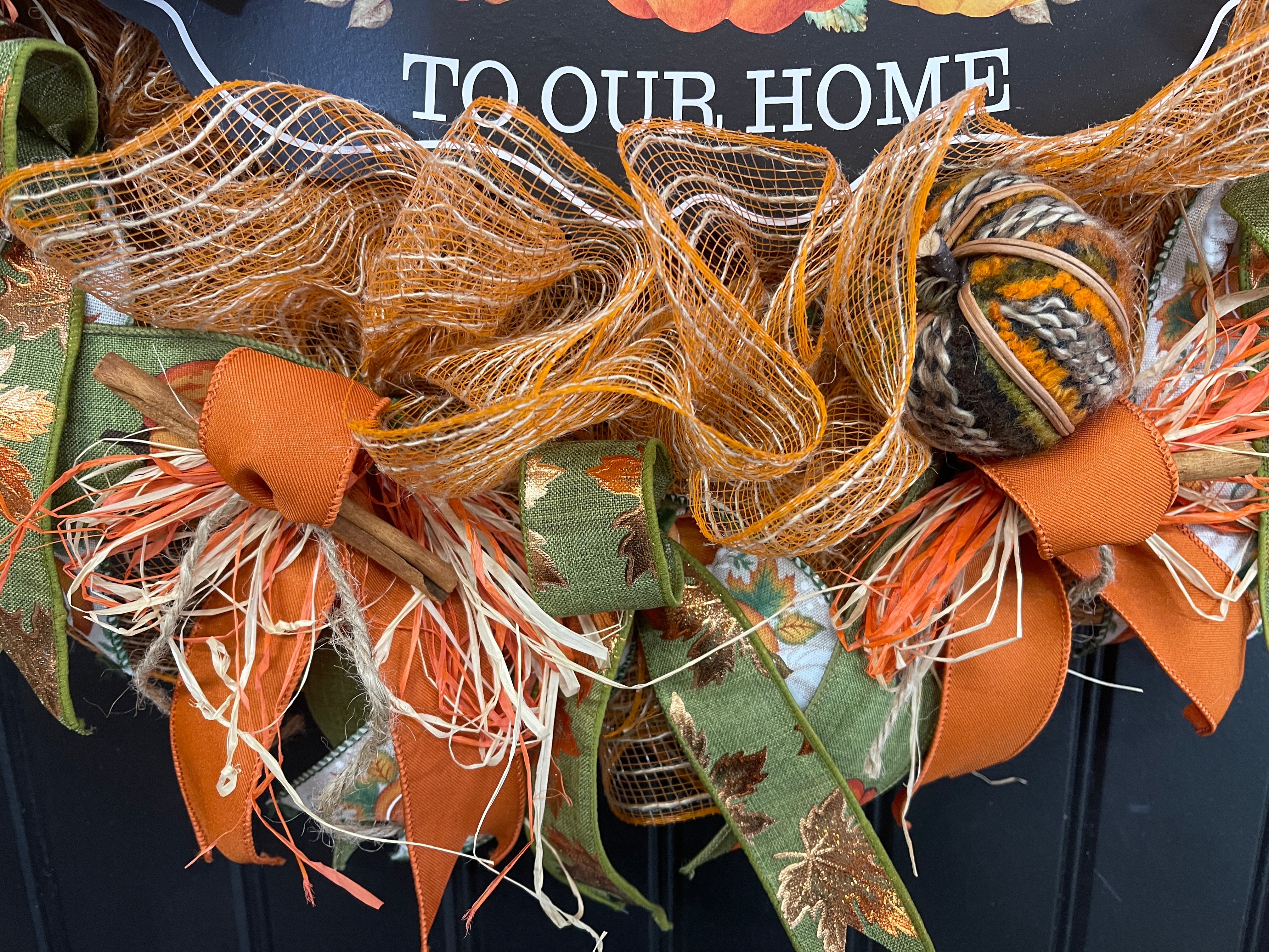 Welcome to Our Home Fall Pumpkin Wreath – Handmade Autumn Front Door Décor with Pumpkins, Cinnamon Sticks, Raffia & Rustic Ribbons, KatsCreationsNMore