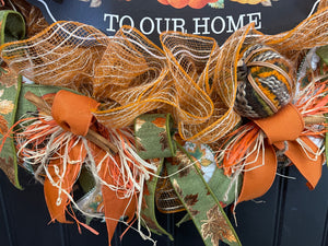Welcome to Our Home Fall Pumpkin Wreath – Handmade Autumn Front Door Décor with Pumpkins, Cinnamon Sticks, Raffia & Rustic Ribbons, KatsCreationsNMore