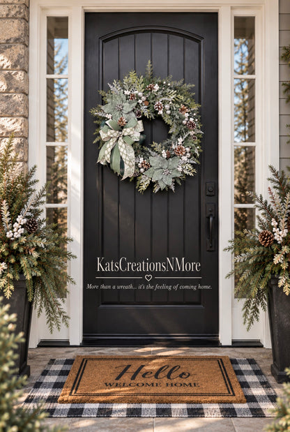 Merry & Bright Sage Green Christmas Wreath | 26” Frosted Evergreen Holiday Decor