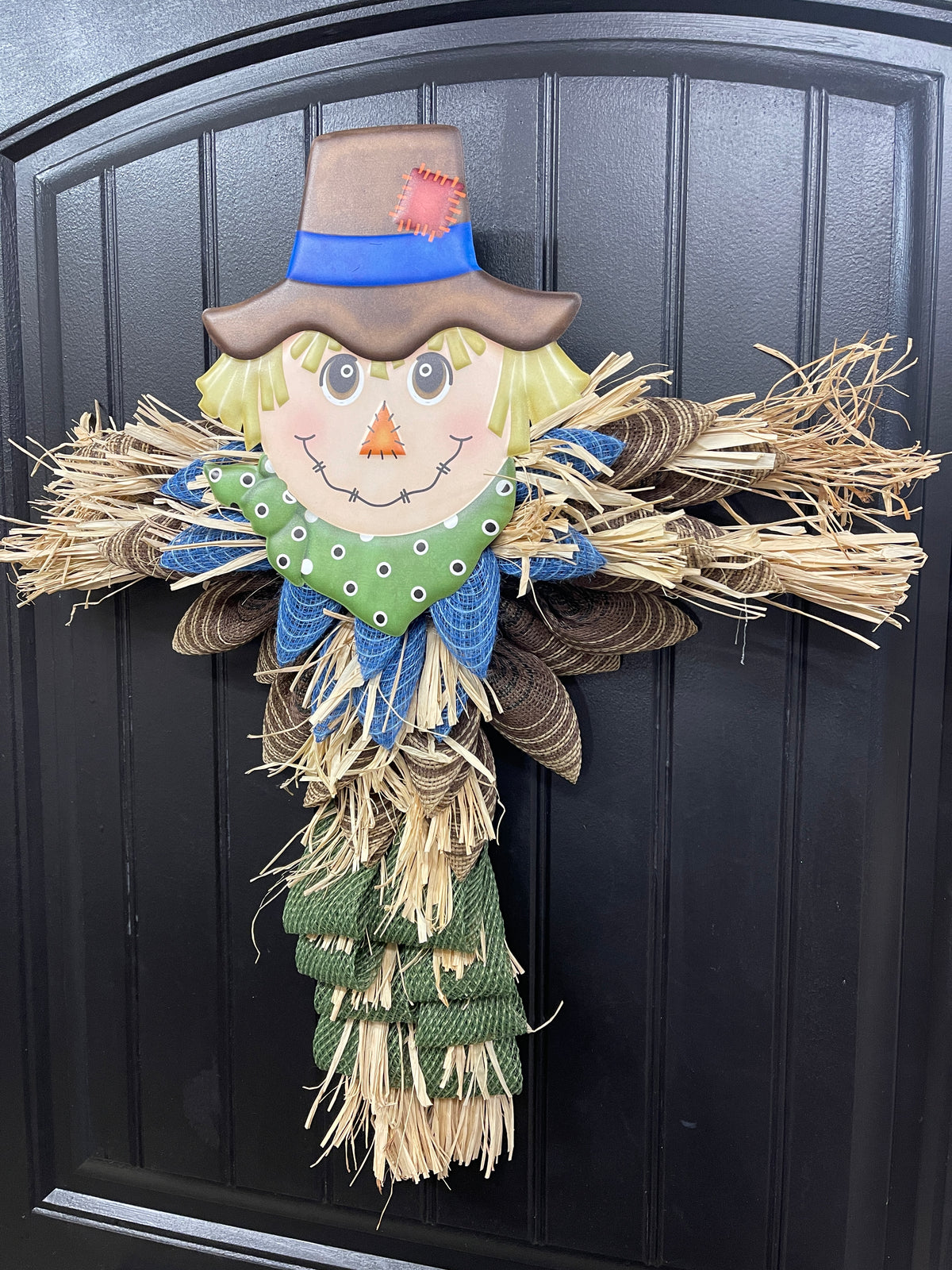 Rustic Fall Scarecrow Door Hanger Wreath by KatsCreationsNMore