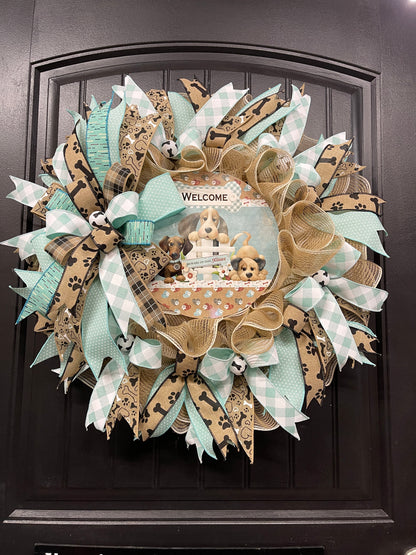 Welcome Dog Kisses Wreath, Puppy Love Front Door Decor, KatsCreationsNMore