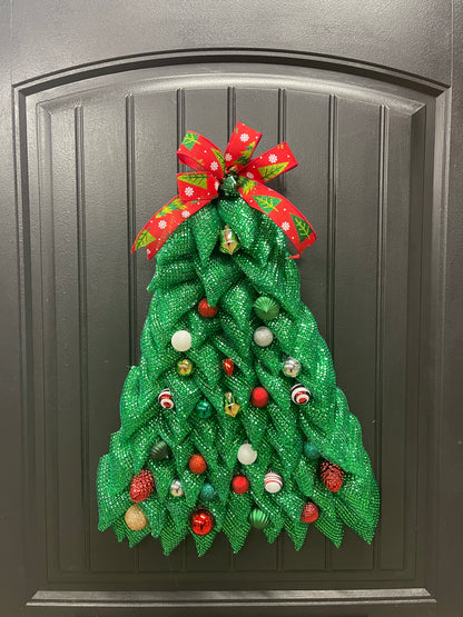 Traditional Christmas Tree Wreath, Holiday Front Door Decor, KatsCreationsNMore
