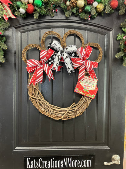 Dog Paw Print Grapevine Christmas Wreath – Pet Lover Holiday Door Decor, Storm Door Friendly | Handmade Gift for Dog Moms, KatsCreationsNMore