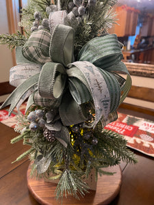 Winter Frost Lantern Centerpiece | Frosted Greenery & Sage Bow Christmas Table Decor | Rustic Farmhouse Holiday Arrangement | KatsCreationsNMore