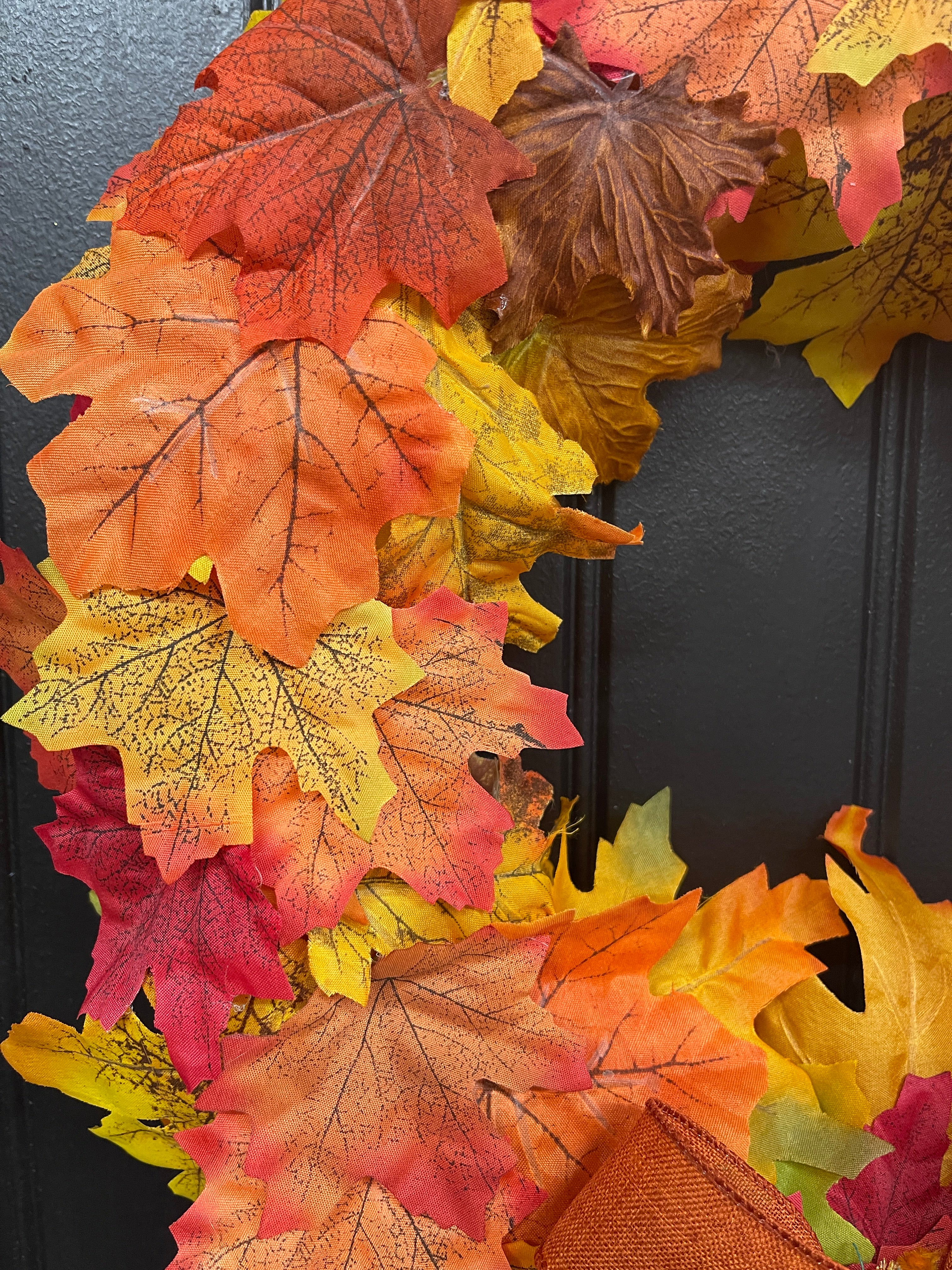 Handmade Fall Wreath – Maple Leaves & Plaid Ribbon – Front Door Ready - Storm Door Friendly - KatsCreationsNMore