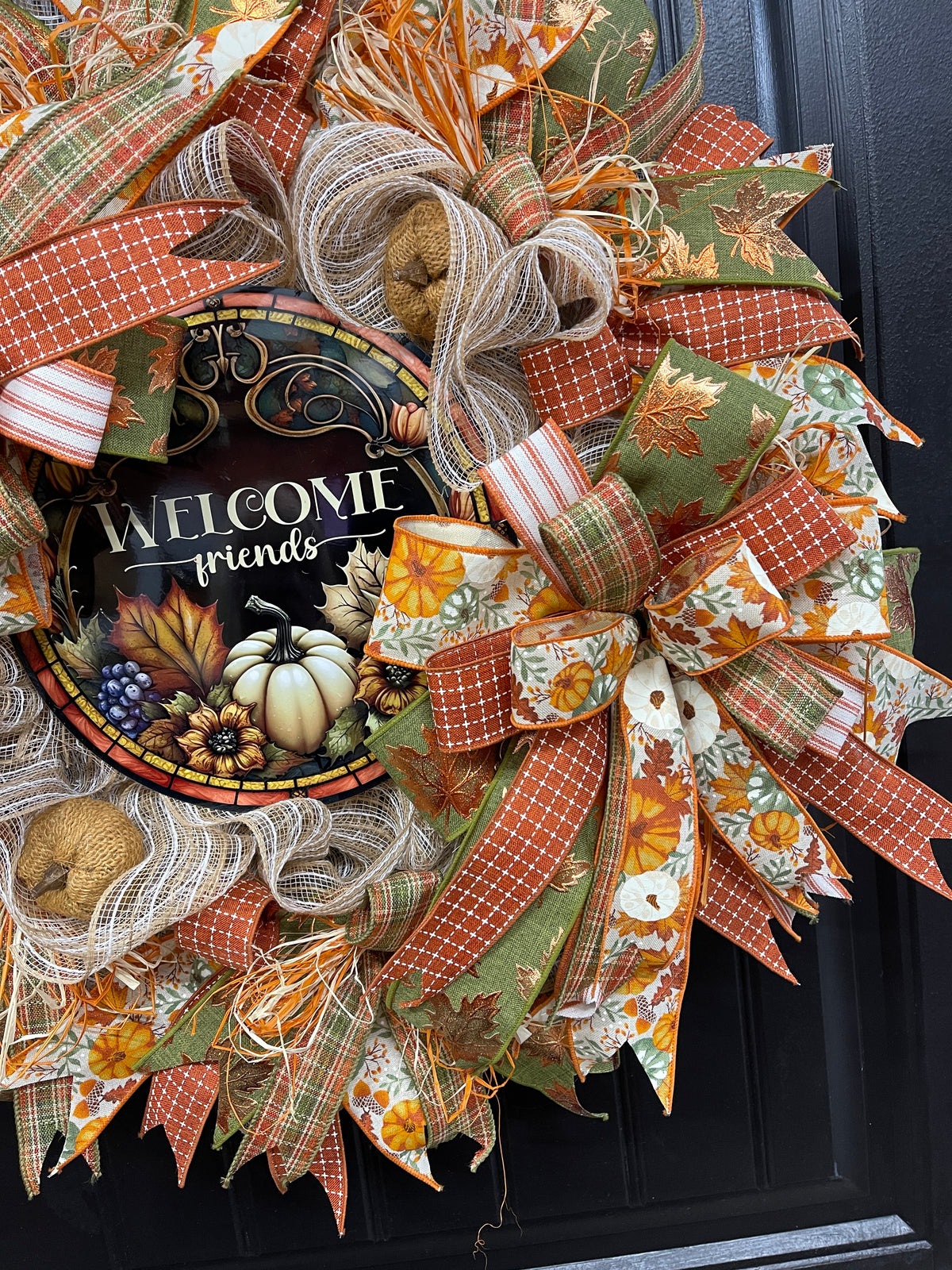 Rustic Welcome Friends Fall Pumpkin Wreath by KatsCreationsNMore