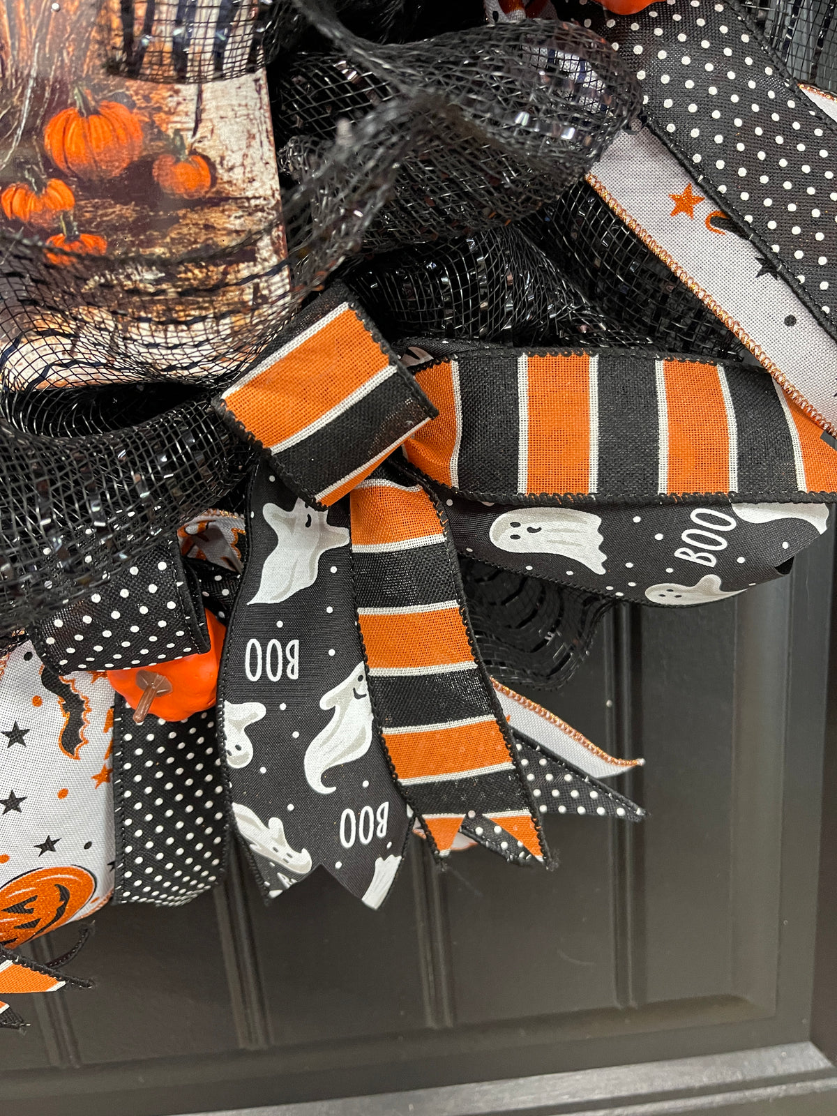 Halloween Ghost Deco Mesh Wreath | Cute Ghost Front Door Wreath | Handmade Halloween Decor | Black Orange Mesh Wreath | Halloween Porch Decor