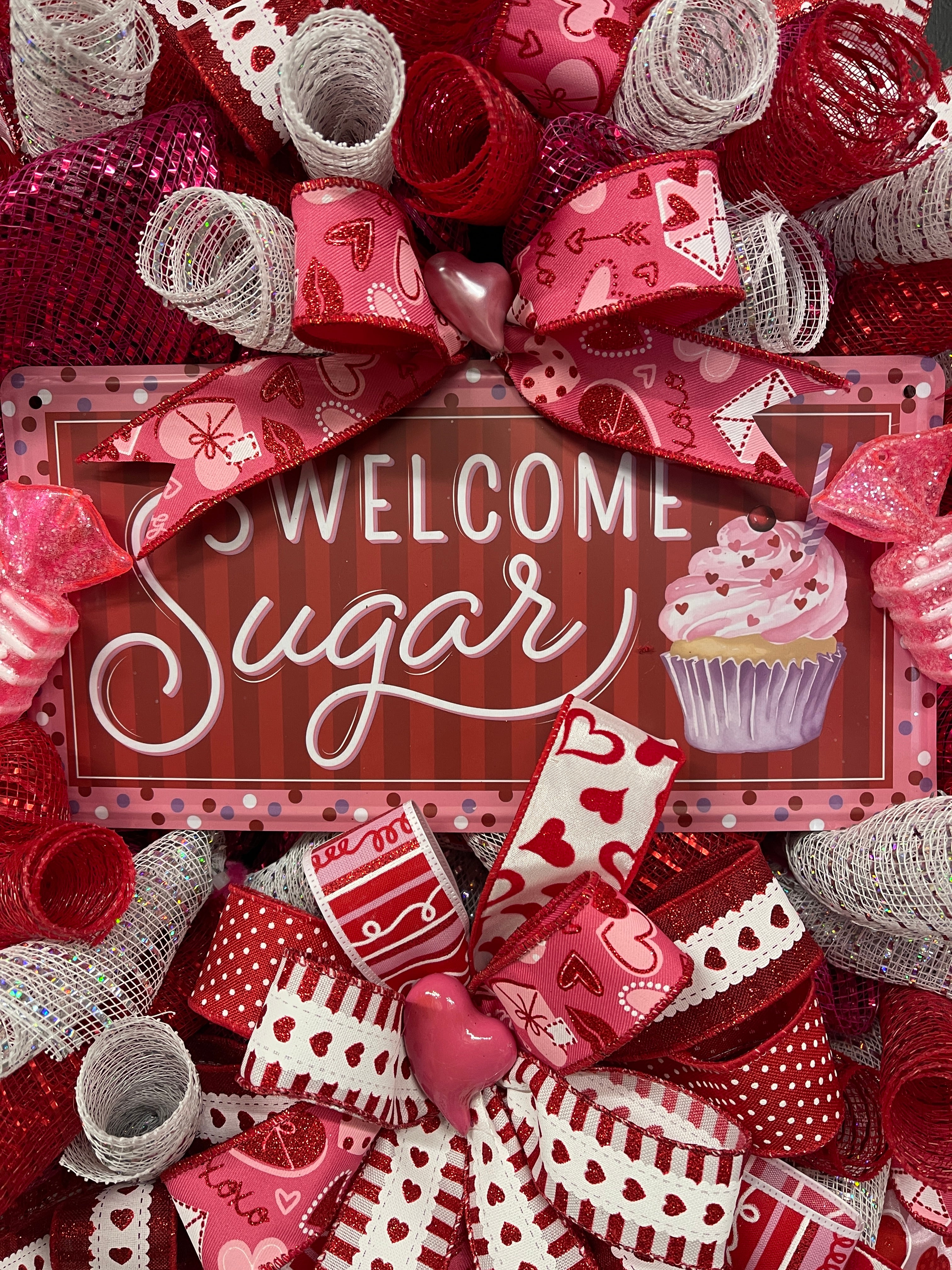 Welcome Sugar Valentines Day Wreath, Sweet Holiday Front Door Decor, KatsCreationsNMore