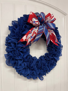 Primitive Country Burlap Wreath, Patriotic Holiday Front Door Decor, Everyday Wreath for Front Door, KatsCreationsNMore