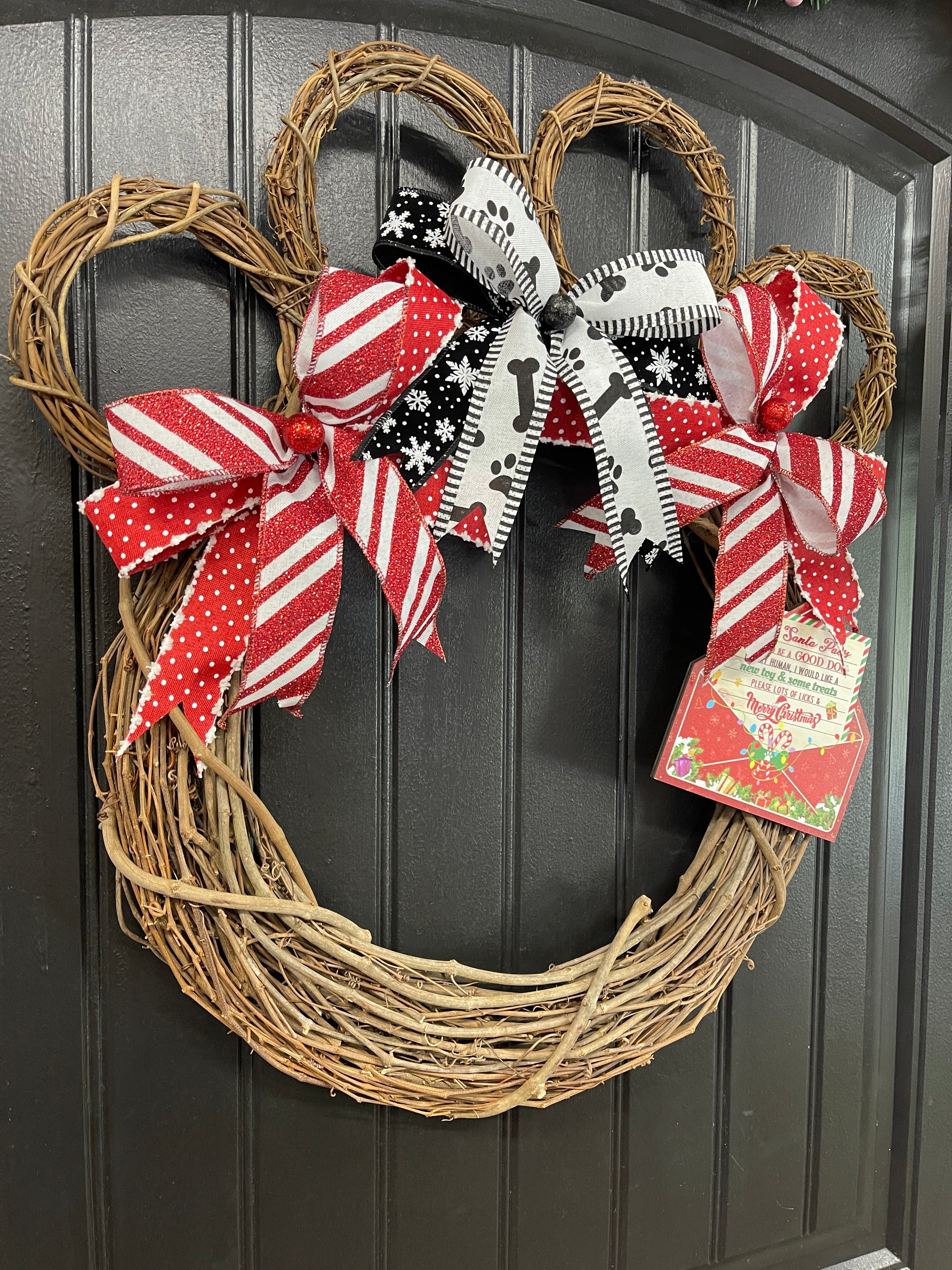 Dog Paw Print Grapevine Christmas Wreath – Pet Lover Holiday Door Decor, Storm Door Friendly | Handmade Gift for Dog Moms, KatsCreationsNMore