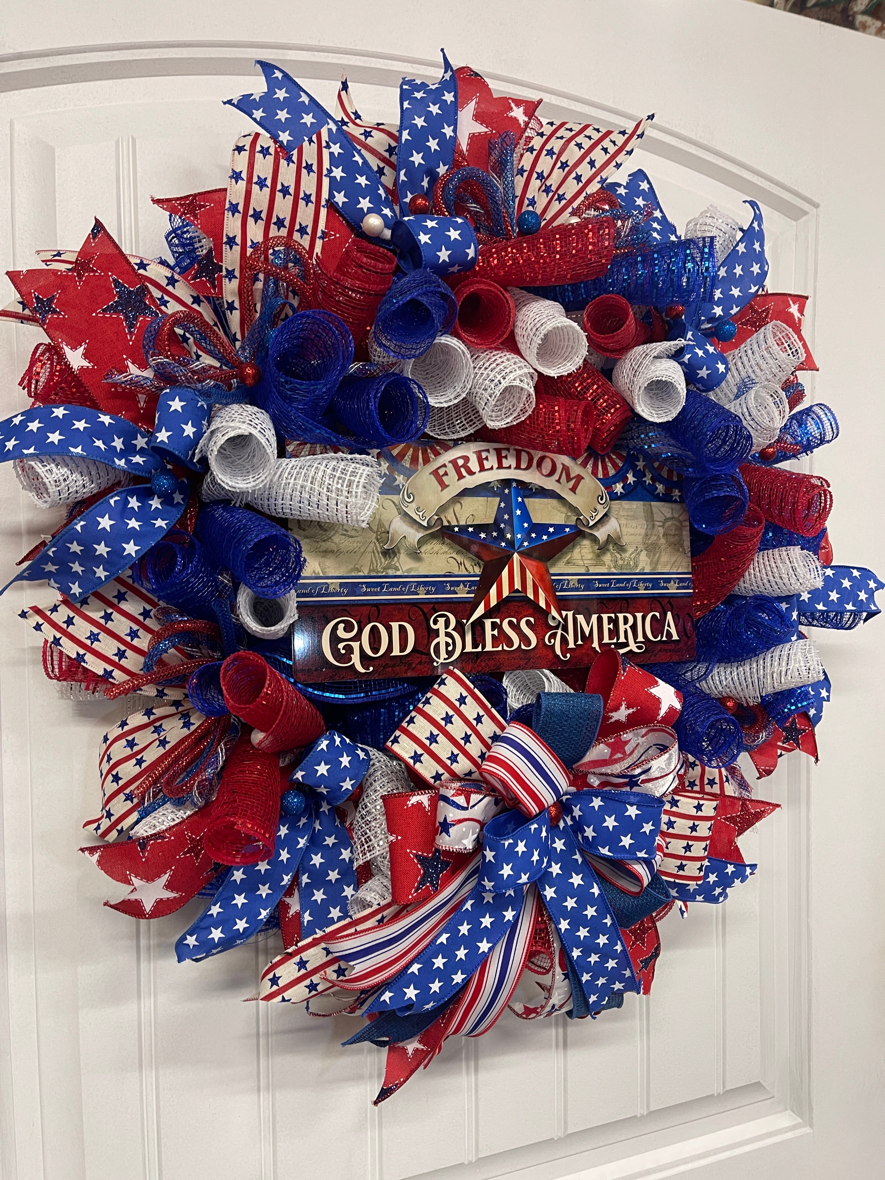 God Bless America Patriotic Wreath, Holiday Front Door Decor, KatsCreationsNMore