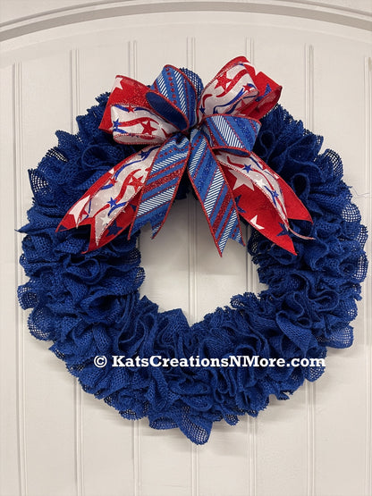 Primitive Country Burlap Wreath, Patriotic Holiday Front Door Decor, Everyday Wreath for Front Door, KatsCreationsNMore