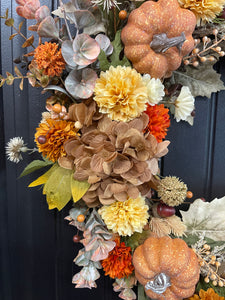 Fall Pumpkin & Floral Grapevine Wreath – Warm Autumn Harvest Door Decor, KatsCreationsNMore