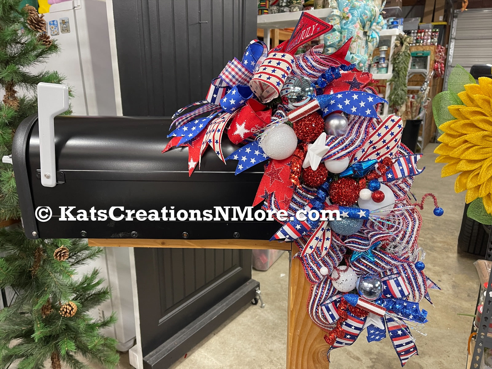 Patriotic Mailbox Swag, 4th of July Table Runner Centerpiece, KatsCreationsNMore